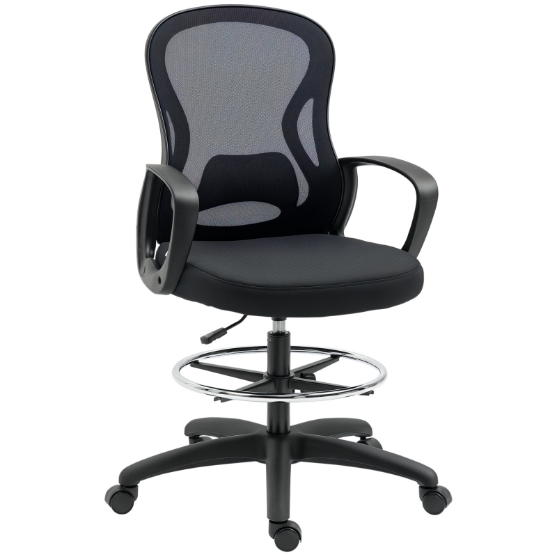 Vinsetto Stehstuhl Büro ergonomischer Bürostuhl höhenverstellbar Zeichenstuhl bis 120kg in Schwarz für bequemes Arbeiten Aosom.de – Bild 1 von 2
