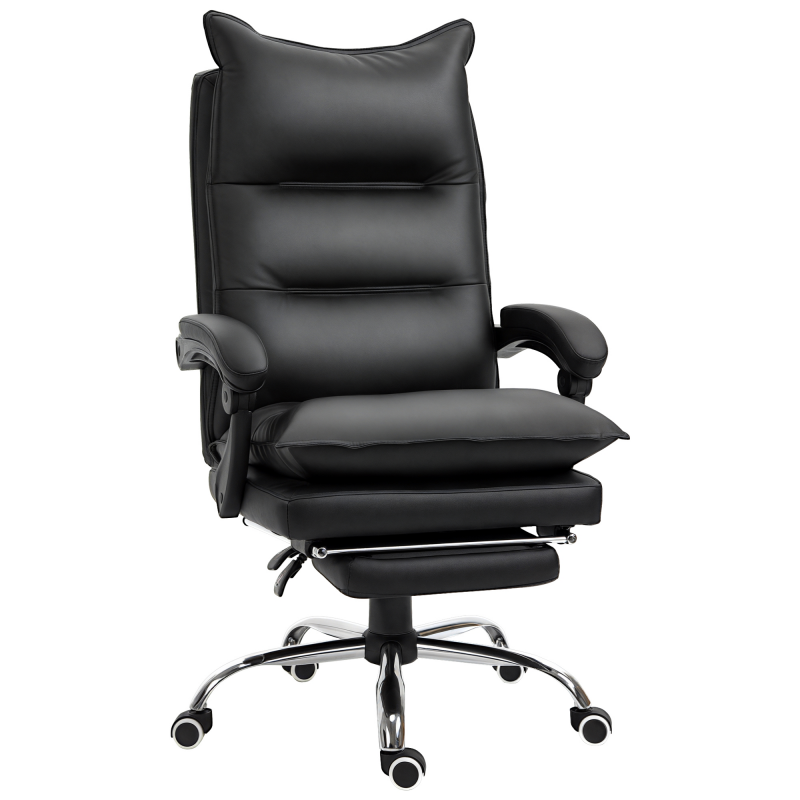 Vinsetto Bürostuhl Schreibtischstuhl höhenverstellbar mit Fußstütze Kunstleder Schwarz 66x72x122-130cm für komfortables Arbeiten Aosom.de – Bild 1 von 2