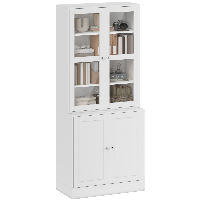 HOMCOM Bücherschrank 178,5 cm Hochschrank Vitrinenschrank mit Glastür 6 Fächern Küchenschrank für Wohnzimmer Büro Arbeitszimmer Küche Weiß Aosom – Bild 1 von 2