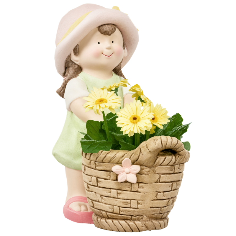 Outsunny Dekofiguren Wohnzimmer Mädchen mit Blumentopffür, 20x30x40cm, Magnesium-Oxid, wetterbeständig, Heimdekoration Garten Hof, Mehrfarbig Aosom – Bild 1 von 2