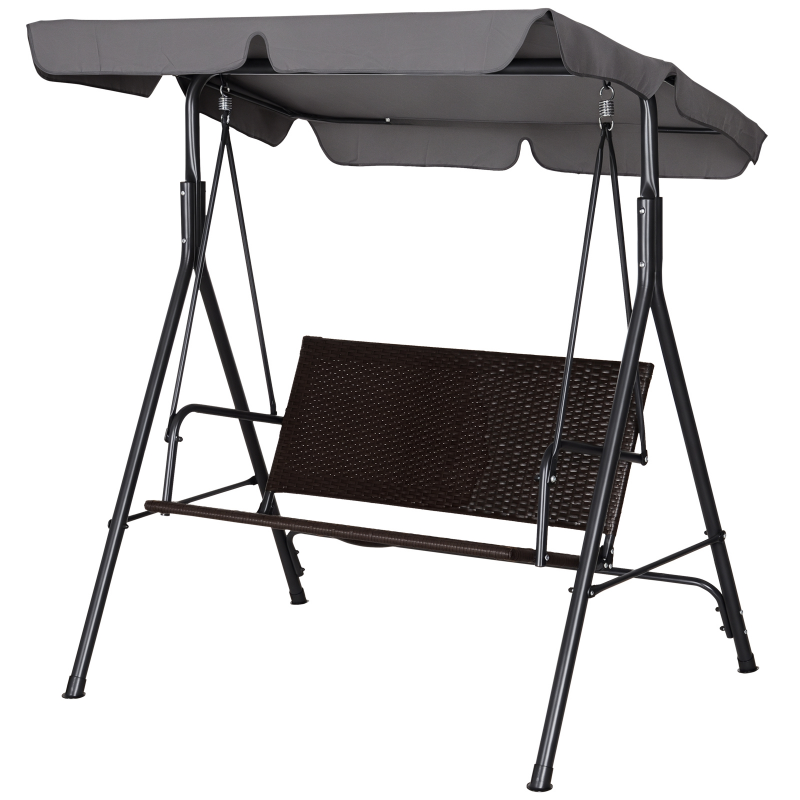 Outsunny Hollywoodschaukel 2-Sitzer Gartenschaukel mit verstellbarem Sonnendach, Stahlrahmen & Rattan, 140 x 110 x 151 cm für Garten & Terrasse Aosom.de – Bild 1 von 2
