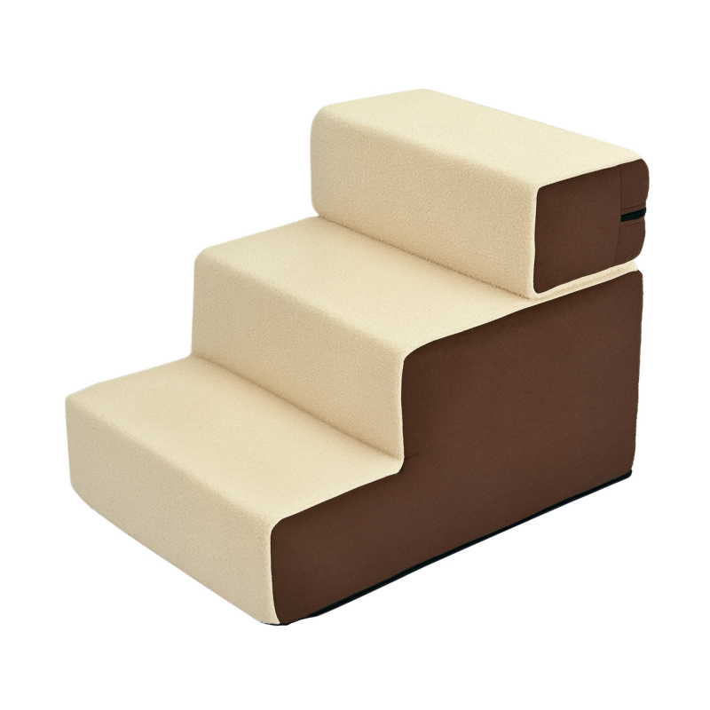 PawHut Hundetreppe Praktische Haustiertreppe mit 3 Stufen für Katzen und Hunde, Plüsch, Beige, 54x40x39cm Aosom – Bild 1 von 2