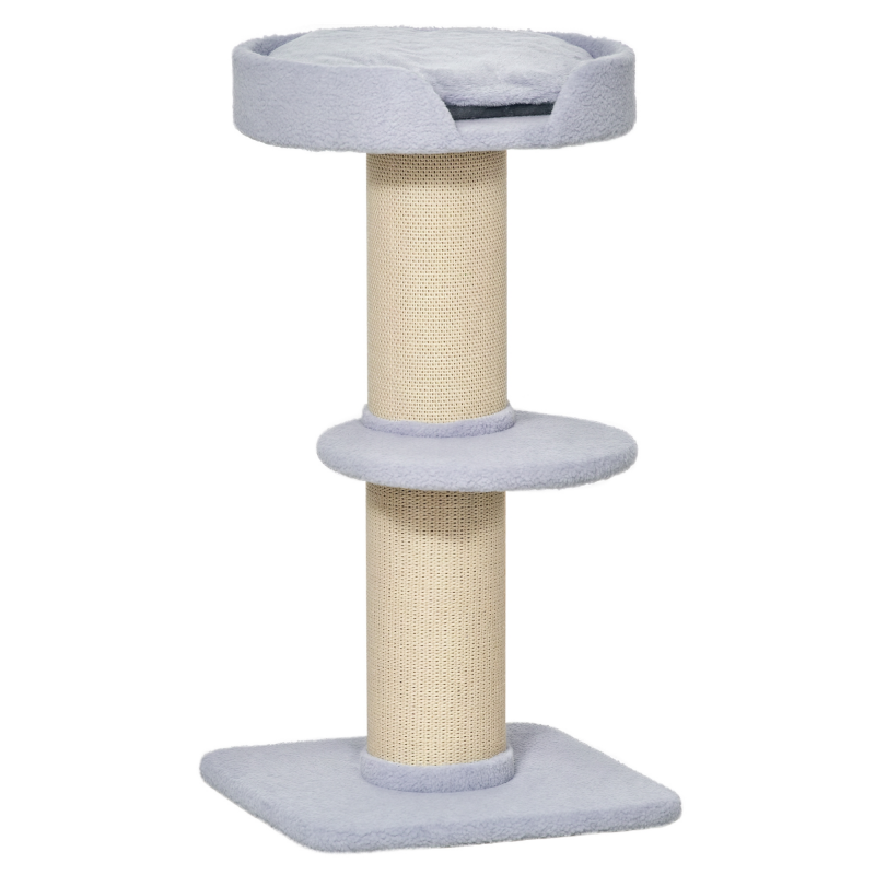 PawHut Kratzbaum, Belastbarkeit 30kg, Spielbaum mit Kratzstamm, Plattform, Sisal, Hellblau, 45x45x91cm Aosom – Bild 1 von 2