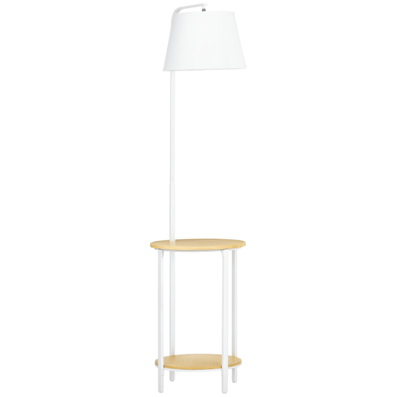 HOMCOM Stehleuchte 162 cm 40 W Standlampe mit 2 Ablagen und Leinen Lampenschirm in Weiß Metall für Wohnzimmer & Schlafzimmer Aosom.de – Bild 1 von 2