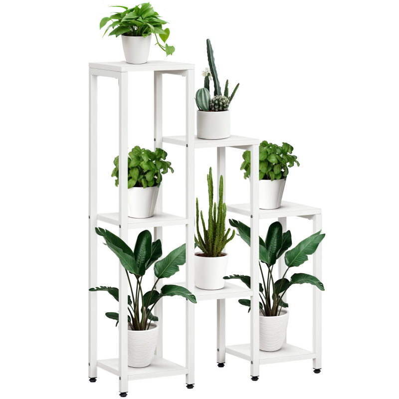 Outsunny Pflanzenständer mit 7 Ablagen Pflanzenregal Blumenständer Blumenregal Gartenregal bis 2kg (jede Ebene) MDF Stahl Weiß 65 x 23 x 94,5cm Aosom – Bild 1 von 2