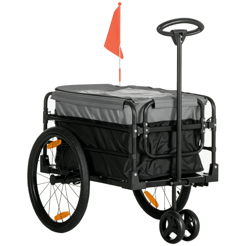 HOMCOM 2-in-1 Fahrradanhänger Lastenanhänger Transportanhänger für Fahrrad mit 20 Zoll-Luftreifen 40 kg Belastbarkeit 130 x 64 x 64/103 cm Aosom – Bild 1 von 2