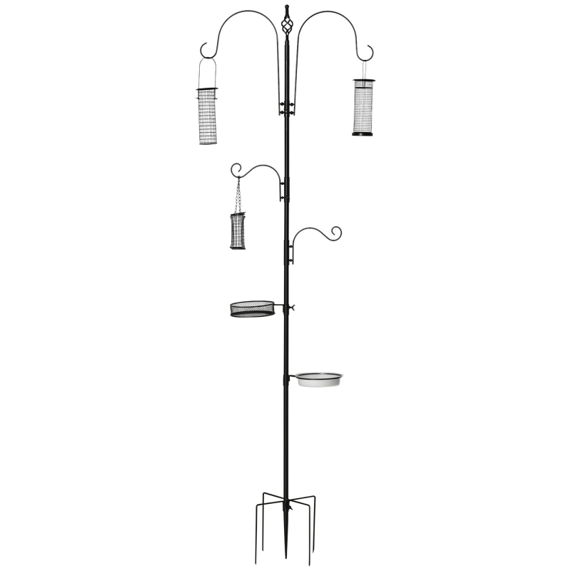 PawHut Vogel Futterstation Set mit Vogeltränke und Futterteller, vollständige Futtersäule, Vogelfutterspender mit 4 Haken, Stahl Schwarz Aosom.de – Bild 1 von 2