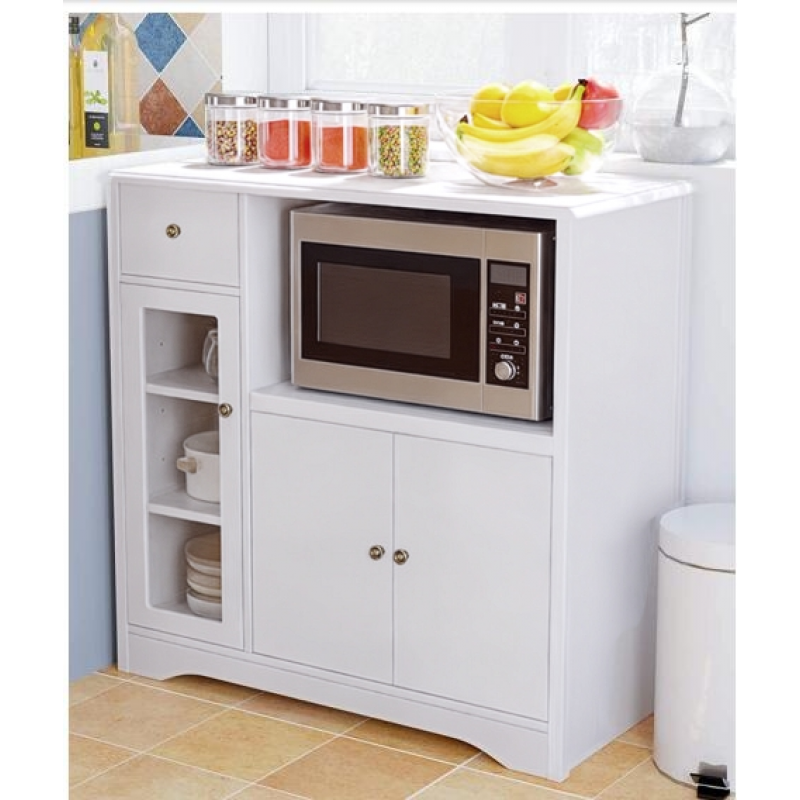 HOMCOM Mikrowellenschrank Küchenschrank freistehend mit 2 Schränken & Schublade, Weiß 90 x 40 x 82 cm, ideal für Wohnzimmer & Küchenzeile Aosom.de – Bild 1 von 2