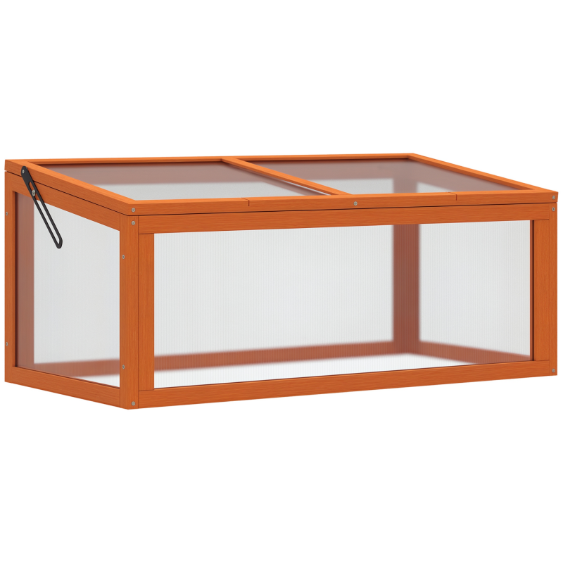 Outsunny Frühbeet Treibhaus mit Abdeckung, wetterfest, aus Holz und Polycarbonat, Orange, 90x46x40cm Aosom – Bild 1 von 2
