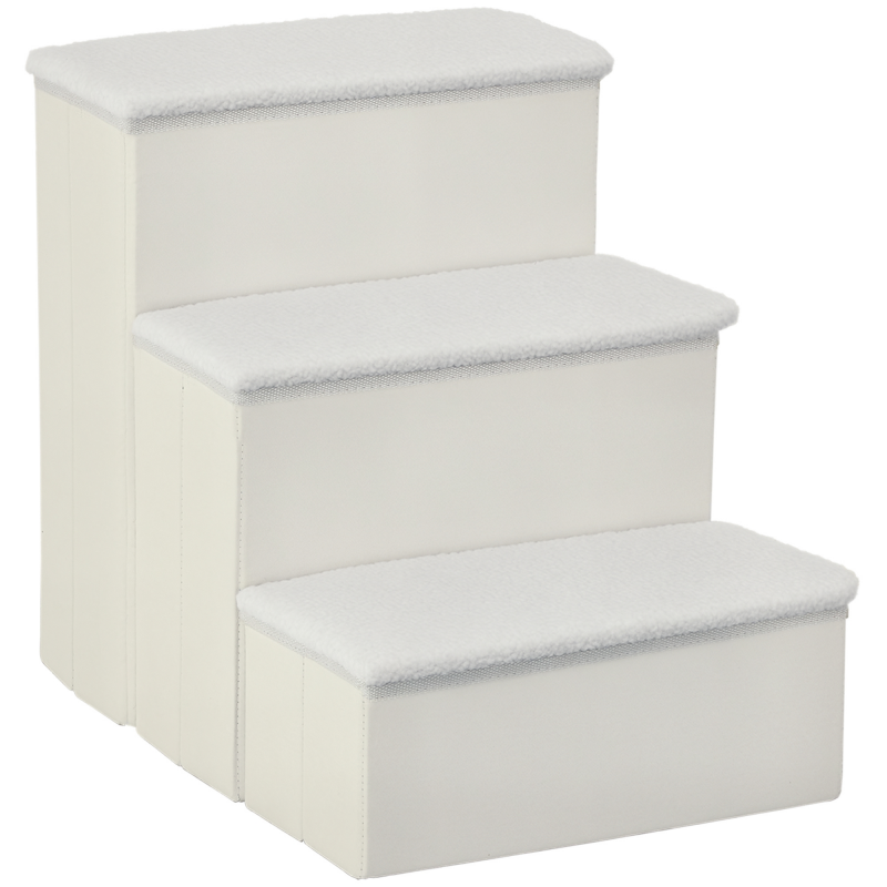 PawHut Haustiertreppe faltbare Katzentreppe Hundetreppe 3 Stufen mit Stauraum für Katzen und Hunde MDF Weiß 40x54x48cm Aosom.de – Bild 1 von 2