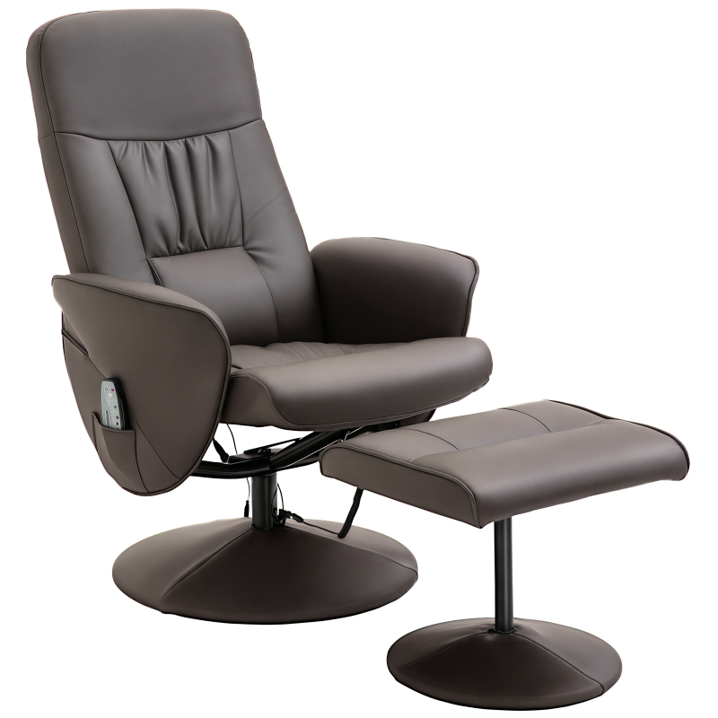 HOMCOM 2-St TV Sessel mit Liegefunktion 360° drehbar Relaxsessel mit 10 Massagepunkten Kunstleder in Braun B76 x T81 x H105 cm Aosom.de – Bild 1 von 2