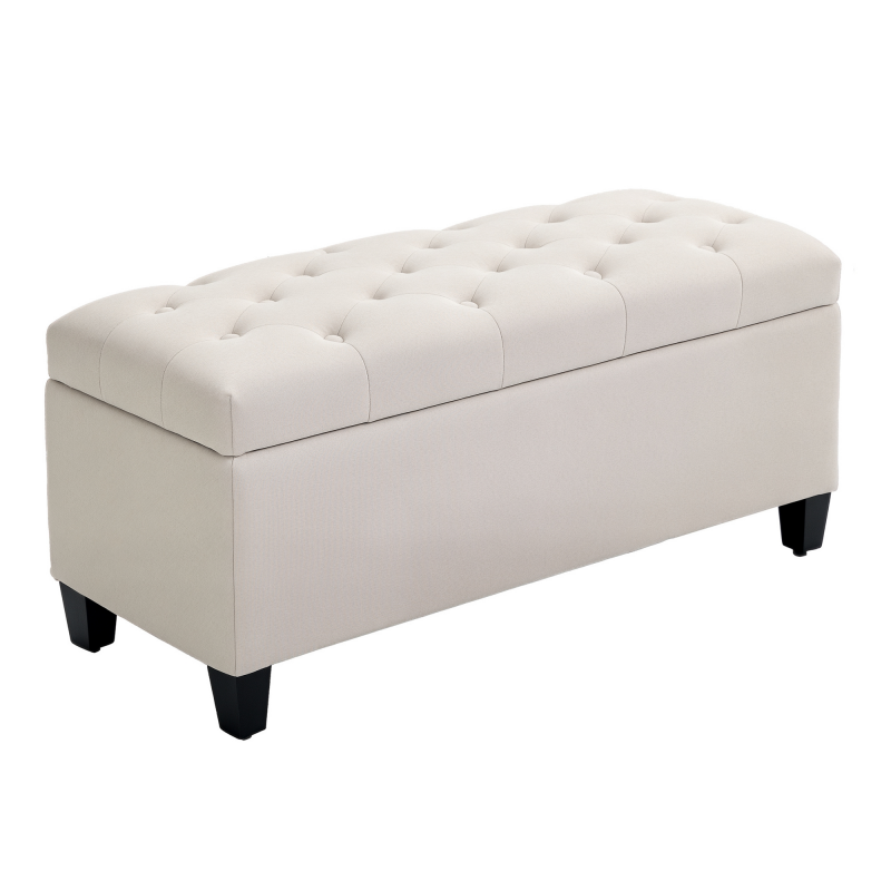 HOMCOM Sitzbank Polsterbank mit Stauraum, Truhenbank, leinenartiges Polyester, Gummiholz, Cremeweiß, 100 x 40 x 44 cm Aosom – Bild 1 von 2