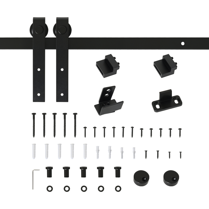 HOMCOM Schiebetürsystem für Einzelschiebetür, Laufschiene mit Zubehör, Kohlenstoffstahl, Schwarz, 183x0,6x18cm Aosom – Bild 1 von 2