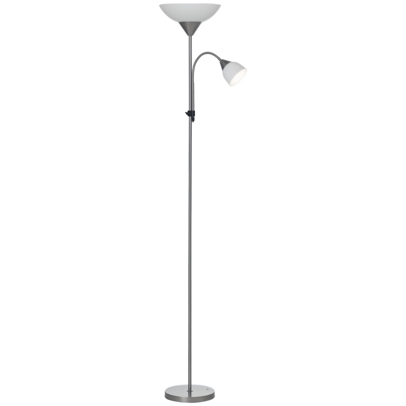 HOMCOM Moderne Stehlampe mit 2 Köpfen verstellbares Leselicht Standleuchte Doppelköpfiges Design mit Stahlfuß in Silber und Weiß 28x28x1795cm Aosom.de – Bild 1 von 2