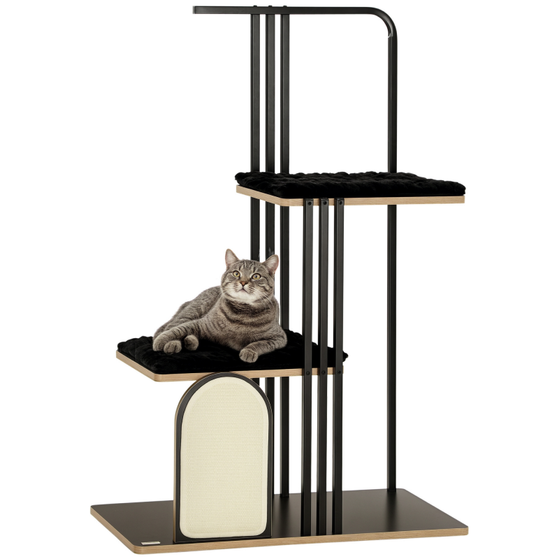 PawHut Kratzbaum 128cm hochwertiger Katzenbaum mit Kissen, Kratzbrett, 2 Plattformen, Katzenmöbel aus robustem Stahl in Schwarz Aosom.de – Bild 1 von 2