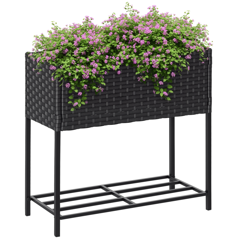 Outsunny Hochbeet Blumenkasten aus Poly Rattan mit Füßen und Ablage, 70 x 30 x 72 cm, braun für Garten Balkon Terrasse Aosom.de – Bild 1 von 2
