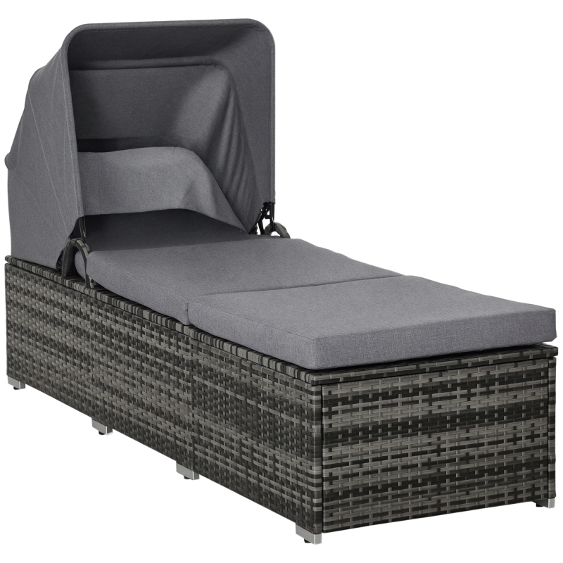 Outsunny Sonnenliege Polyrattan mit Sonnendach verstellbare Gartenliege Rattanliege mit Kissen Grau 195x65x40cm für entspannte Stunden im Garten Aosom.de – Bild 1 von 2