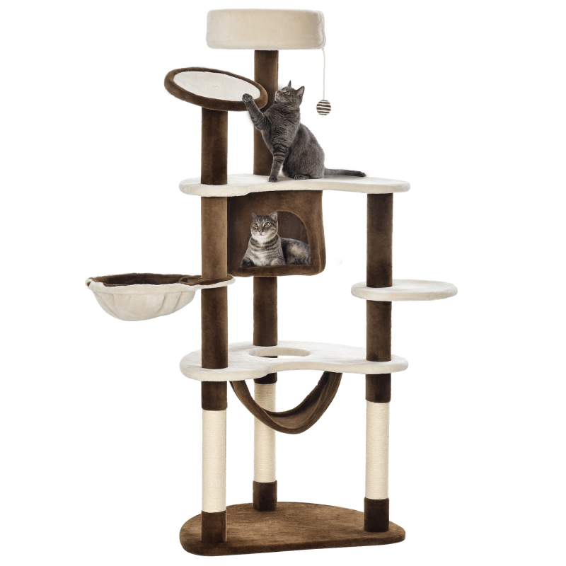 PawHut Kratzbaum XXL Katzenbaum 153H cm mit Katzenhöhle Hängematte Kletterbaum für Katzen Plüsch Braun für Spiel & Entspannung Aosom.de – Bild 1 von 2