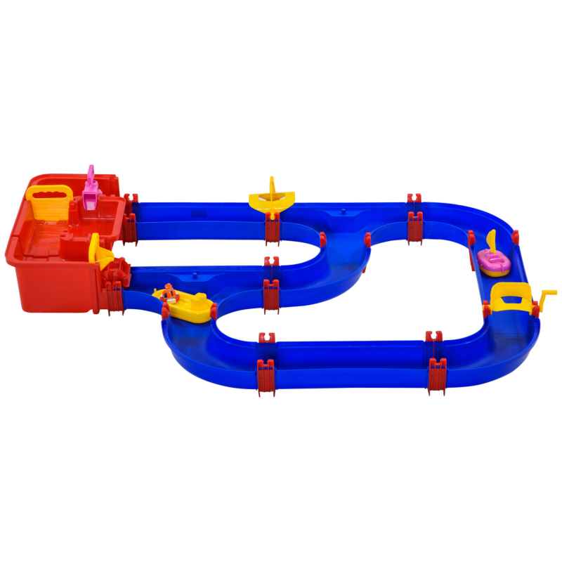 HOMCOM Kinder Wasserstraße Wasserbahnset Spielzeug Wasserspiel 53-teiliges Spielset Lernspielzeug für 3-6 Jahre Garten Outdoor Wassertisch Kinder Wasserspielspaß Kunststoff Blau+Rot 123 x 90 x 7 cm Aosom – Bild 1 von 2
