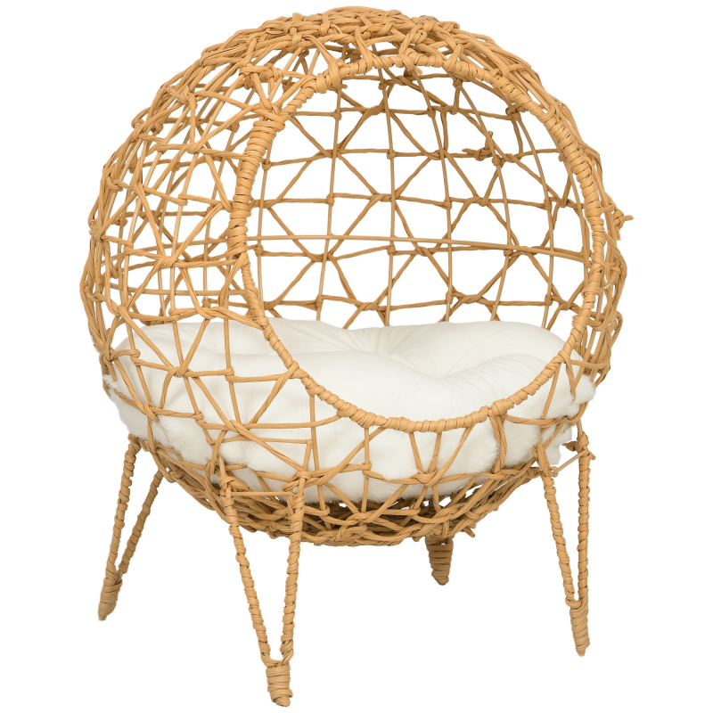 Pawhut Rattan Katzenkörbchen erhöhtes Design mit waschmaschinenfest Kissen, Katzenkörbli, Katzenkörbe, Braun, Ø 45 x 57 cm Aosom – Bild 1 von 2