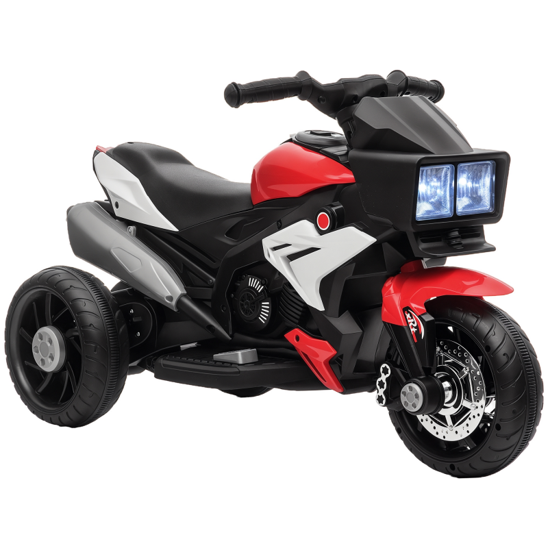HOMCOM Elektrofahrzeug Kindermotorrad Kinderfahrzeug mit Musik und Beleuchtung Elektro-Dreirad mit Akku 37-60 Monate Stahl Rot+Weiß 86x42x52 cm Aosom – Bild 1 von 2