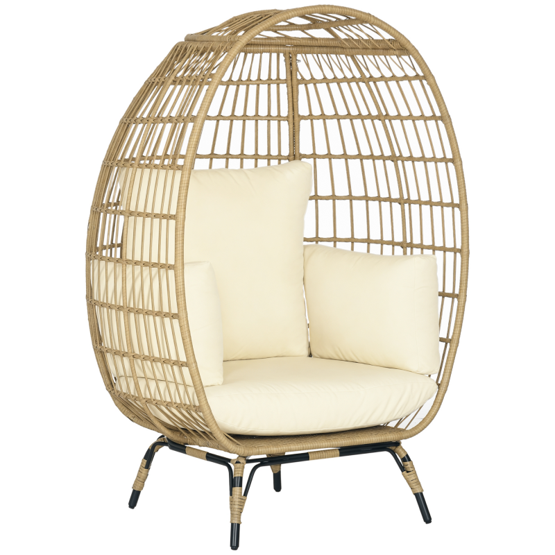 Outsunny Rattansessel Korbform mit Sitzkissen erhöhter Gartensessel für Balkon Terrasse Metall Khaki 105 x 97 x 150 cm Aosom.de – Bild 1 von 2