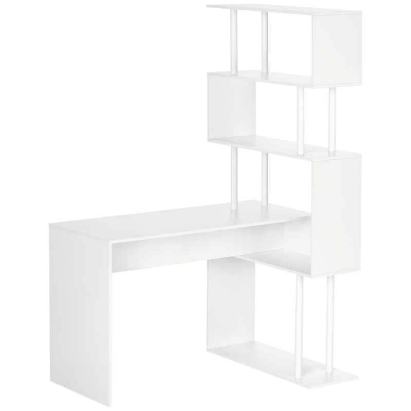 HOMCOM Eckschreibtisch, L-Form Schreibtisch, Computertisch mit 4 Ablagen, PC Tisch Winkelschreibtisch für Büro, Arbeitszimmer, 120 x 80 x 176, Weiß Aosom – Bild 1 von 2