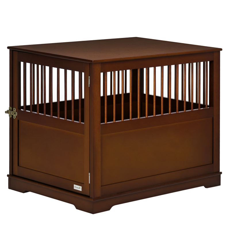 PawHut Hundebox mit Tischplatte stilvolle Hundehütte für mittelgroße Hunde Indoor abschließbare Tür Braun 80,5x59,5x67,5cm Aosom.de – Bild 1 von 2