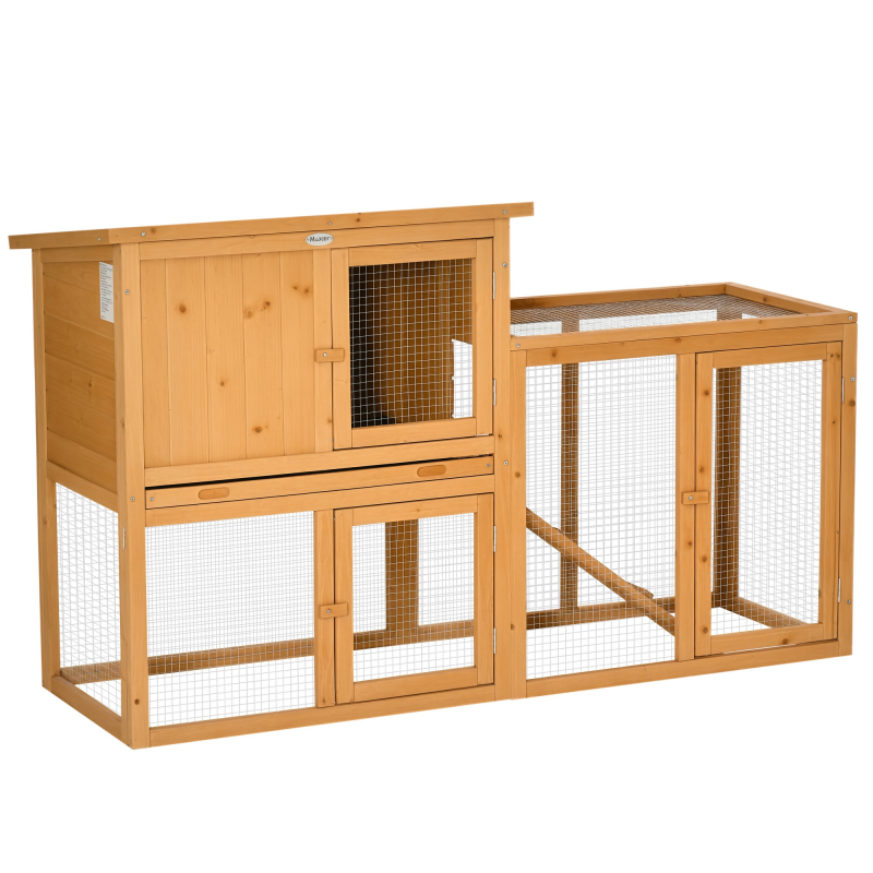 PawHut Kaninchenstall Kleintierstall 141 x 60 x 86 cm mit herausnehmbarer Bodenwanne und Rampe aus Tannenholz für Outdoor und Indoor in Orange Aosom.de – Bild 1 von 2