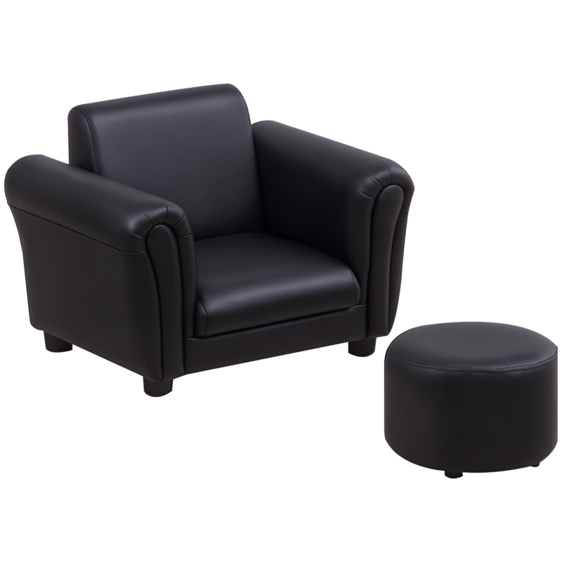 HOMCOM Kindersessel mit Fußhocker, Minisofa in Schwarz für 3-7 Jahre, Holz, 54x42x41cm, ideal für Kinderzimmer & Spielbereich Aosom.de – Bild 1 von 2