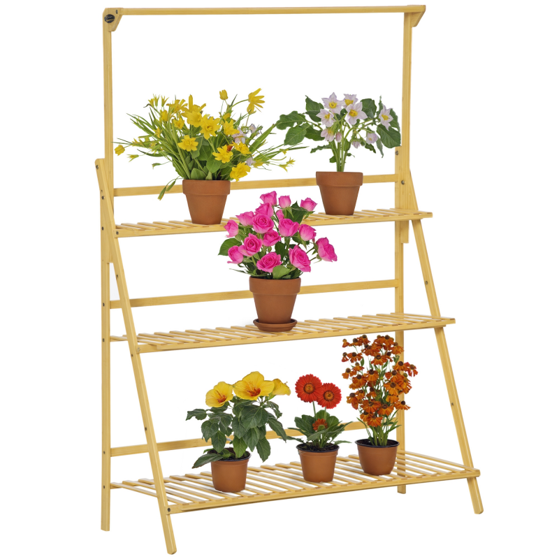 Outsunny Blumentreppe Holz großes Leiterregal mit einstellbarer Hängehöhe für Innen und Außen aus Bambus Natur 100x40x143cm Aosom.de – Bild 1 von 2