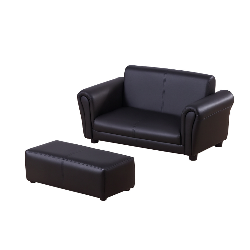 HOMCOM Kindersessel mit Fußhocker Kindercouch & Hocker Set in Schwarz, gemütliches Sofa für Kinder 83x42x41cm Aosom.de – Bild 1 von 2