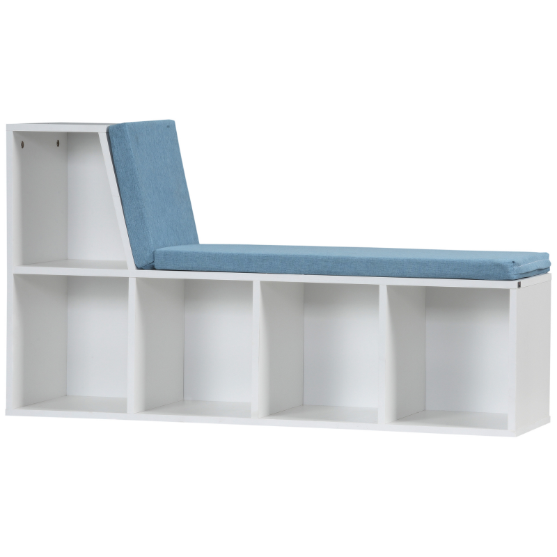 HOMCOM Bibliotheksbank 2 in 1 mit 5 Aufbewahrungsfächern und 2 Polstern Bücherregal 108 x 30 x 60 cm Weiß Blau Aosom – Bild 1 von 2