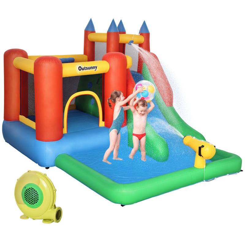 Outsunny Hüpfburg mit Rutsche XXL aufblasbare Wasserrutsche für 4 Kinder im Garten, geeignet für 3-8 Jahre, 330 x 245 x 215 cm Aosom.de – Bild 1 von 2