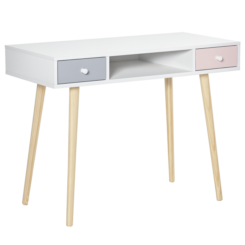 HOMCOM Kinder Schreibtisch mit Schublade mehrfarbig Kindertisch mit Kieferfischbeine 100 x 48 x 76,5 cm Aosom – Bild 1 von 2