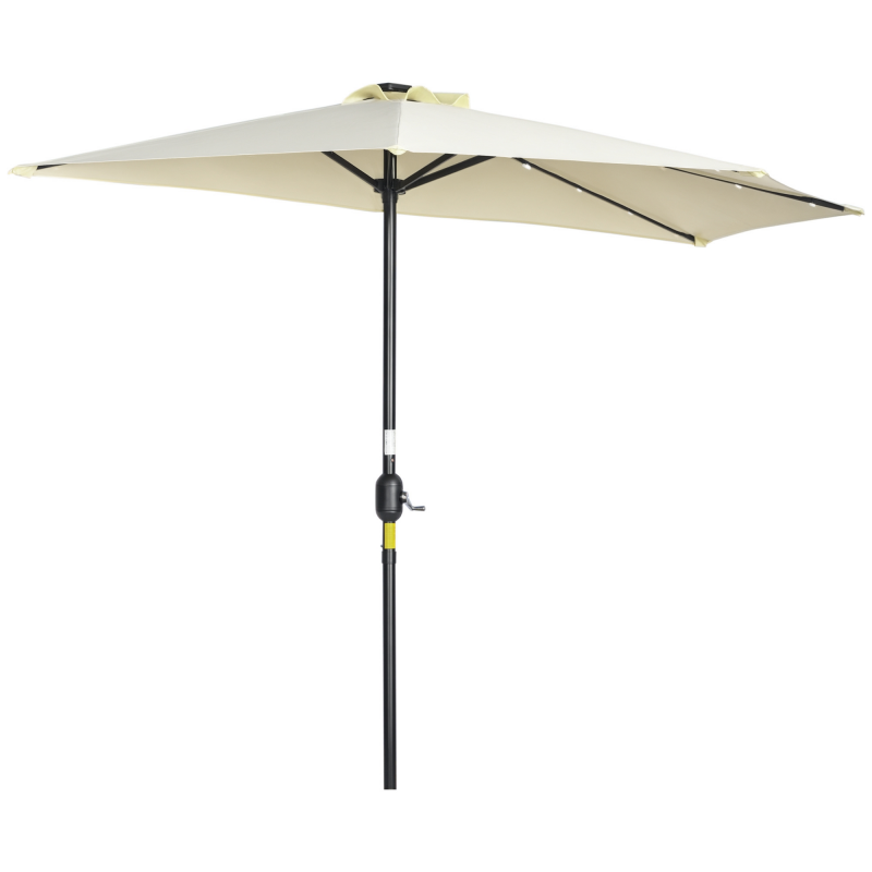 Outsunny Sonnenschirm 265x240 cm Halbschirm mit LED, Halbrunder Terrassenschirm mit Handkurbel und Solarpaneel, Metall, Beige Aosom.de – Bild 1 von 2