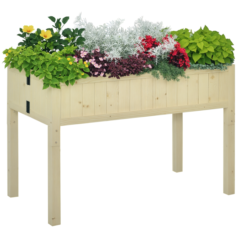 Outsunny Pflanzkasten Gartenpflanzgefäß aus Tannenholz 115x56x76 cm ideal für Gemüsebeet Terrasse Balkon in Natur Aosom.de – Bild 1 von 2
