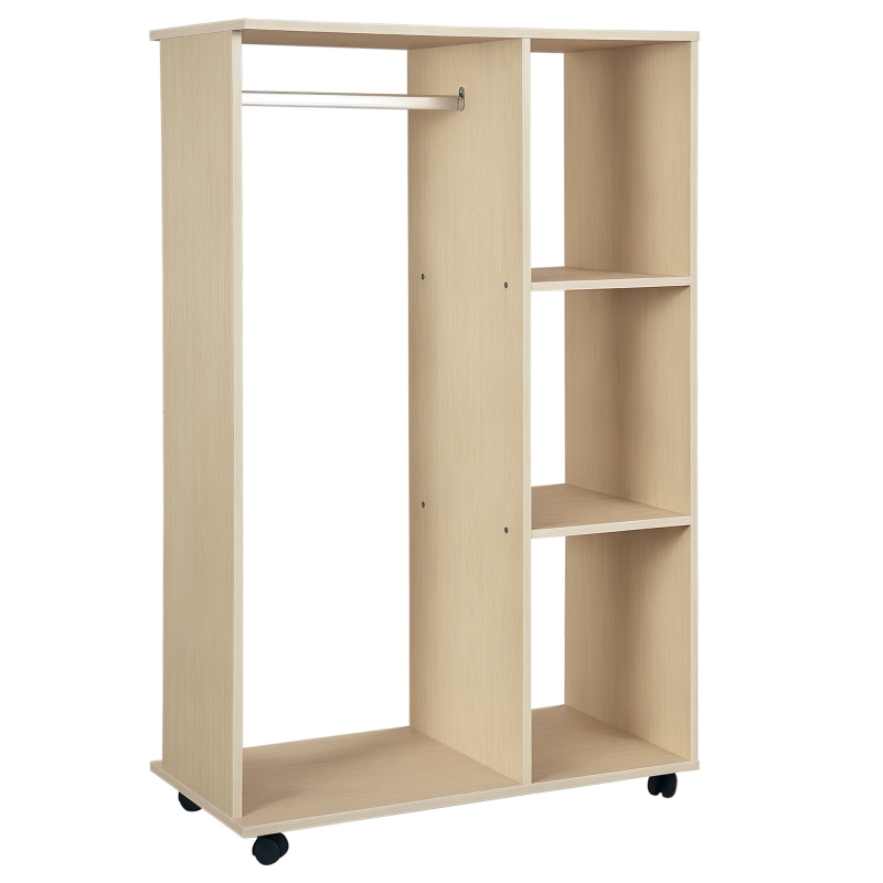 HOMCOM Kleiderschrank offener Dielenschrank, mit Kleiderstangen und Räder, für Schlafzimmer, E1 Spanplatte, Aluminium, 80x40x128 cm, Natur Aosom – Bild 1 von 2