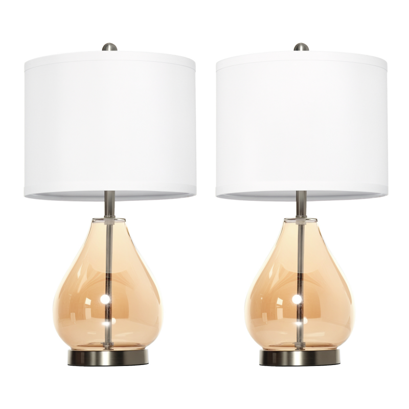 HOMCOM Tischlampen Set 2er-Set Nachttischlampen mit E27-Fassung, 40W, Glas, Leinen, Stahl, Bernstein, Ø30 x 56H cm Aosom – Bild 1 von 2