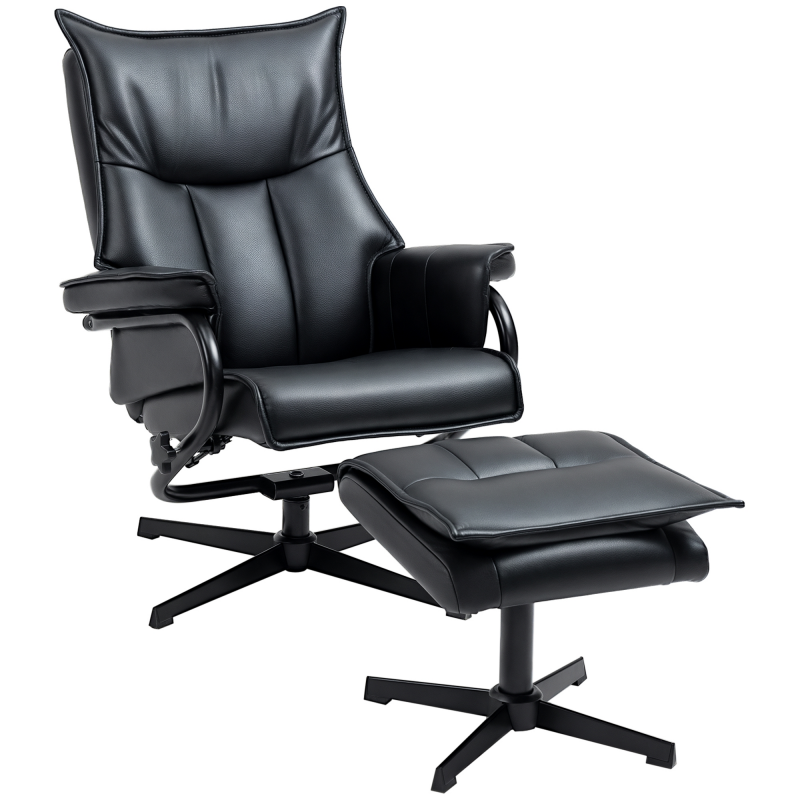 HOMCOM Sessel drehbar mit Liegefunktion Relaxsessel Fernsehsessel mit Hocker neigbare Rückenlehne Kunstleder Stahl Schwarz Aosom.de – Bild 1 von 2