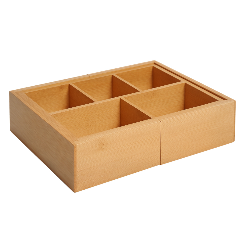 HOMCOM Aufbewahrungsbox Ordnungsbox Schubladen, Organizer ausziehbar, Bambus, Natur, 24,6 x 17,6 x 7 cm Aosom – Bild 1 von 2
