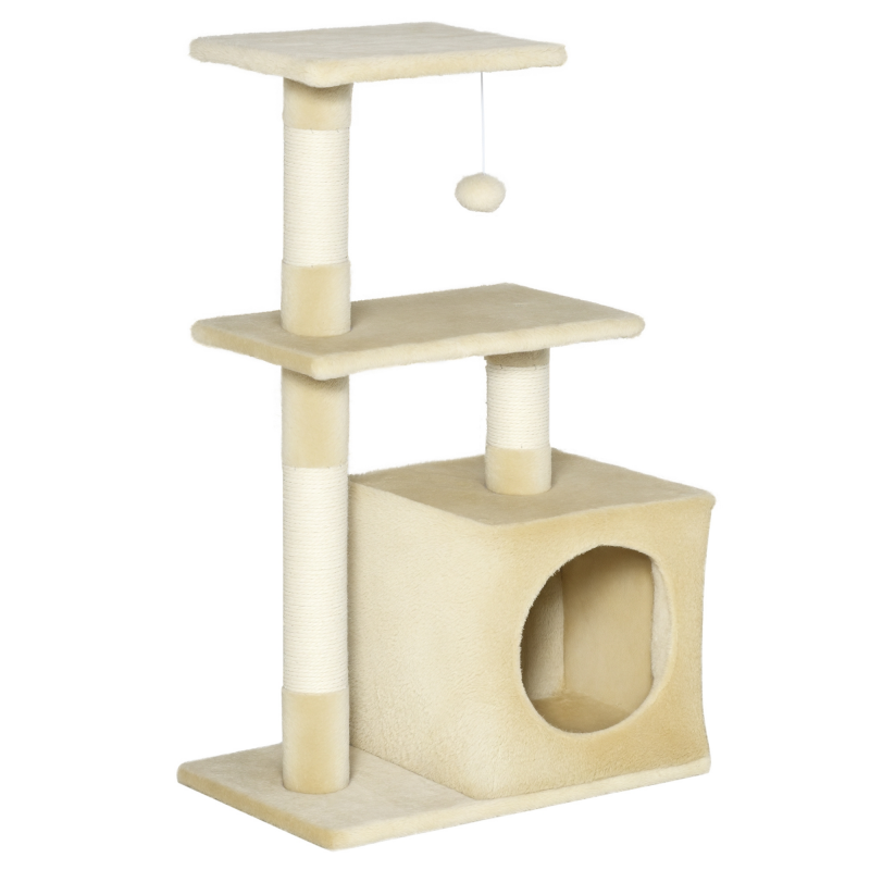 PawHut Kratzbaum mit Sisal, Kstzenbaum mit Plattformen, Schlafhöhle, Kratzbrett, stabil, Katzenhaus indoor, 50x30x80cm Aosom – Bild 1 von 2