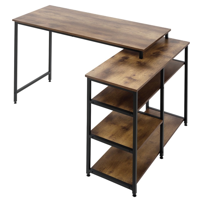 HOMCOM Eckschreibtisch L-Form PC-Tisch mit Regal und Schublade 135x90x79cm rustikales Braun Spanplatte Metall für Büro & Home Office Aosom.de – Bild 1 von 2