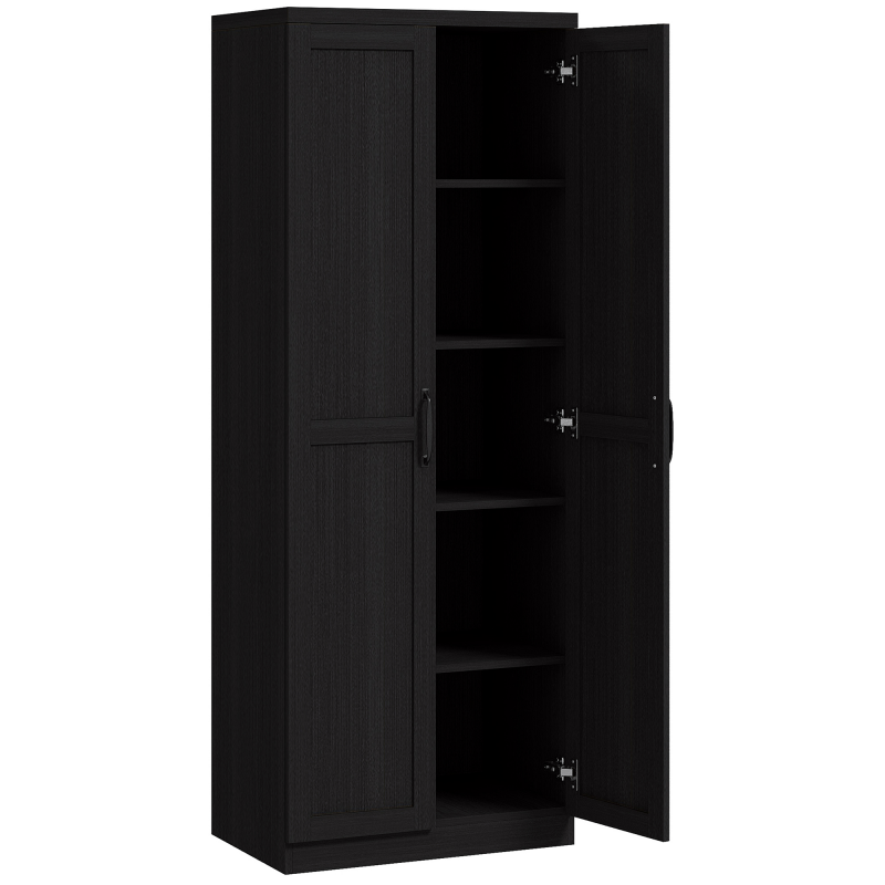 HOMCOM Buffet Küche, Küchenmöbel Aufbewahrung, Aufbewahrungsmöbel, moderner Buffetschrank mit Doppeltür und 2 verstellbaren Regalen, für Esszimmer, Wohnzimmer, 60 x 40 x 160 cm, Schwarz Aosom – Bild 1 von 2