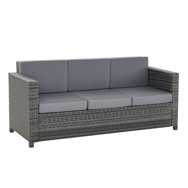 Outsunny Poly-Rattan Garten Loungesofa 3-Sitzer mit Kissen, grau, Metall & Polyester, 185 x 70 x 80 cm, ideal für Terrasse & Balkon Aosom.de – Bild 1 von 2