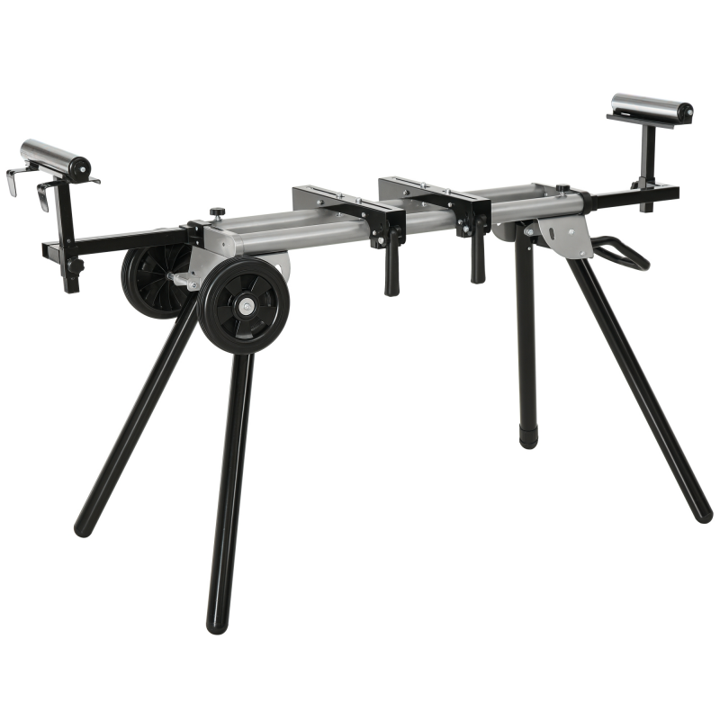 DURHAND Untergestell für Kappsägen Arbeitstisch, Schwarz+Silber, Seitenverlängerung 123,5-245 cm Aosom – Bild 1 von 2