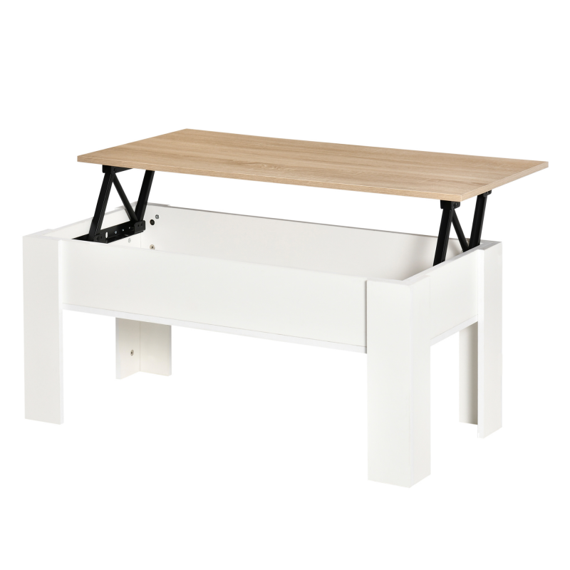 HOMCOM Höhenverstellbarer Couchtisch, Wohnzimmertisch mit verborgenem Stauraum, moderner Stil, für Wohnzimmer, Büro, 100 x 50 x 45 cm, weiß Aosom – Bild 1 von 2