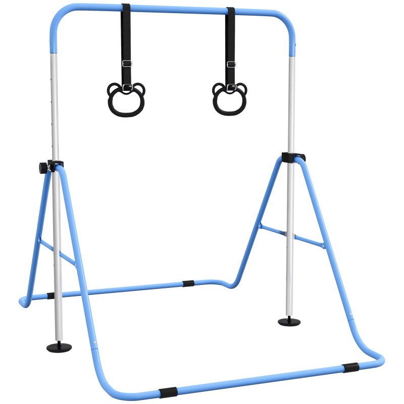 HOMCOM Kindergymnastikstange für Kinder mit Höhenverstellbarkeit in 5 Stufen und Ringen, Klappbare Gymnastik-Trainingsstange für Zuhause, Blau Aosom – Bild 1 von 2