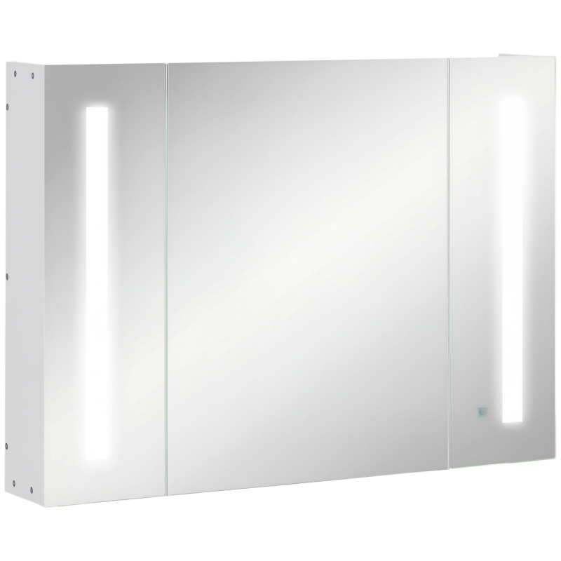 kleakin Badschrank Hängeschrank Badezimmer Spiegelschrank mit 3 Spiegeltüren LED-Lichter 12W mit Memory-Funktion Touch-Schalter Weiß 90 x 15 x 65 cm Aosom – Bild 1 von 2