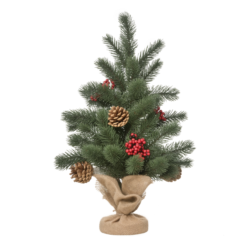 HOMCOM Weihnachtsbaum 50 cm Kunsttanne mit 55 Zweigen, 4 roten Beeren & 4 Tannenzapfen, stabiler Sockel aus PE & Zement, Ø28 x 50 cm Aosom.de – Bild 1 von 2